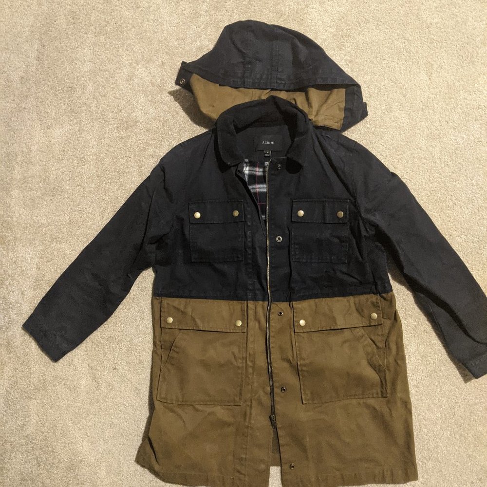 J. Crew Color Block Field Jacket, blue and brown, size M